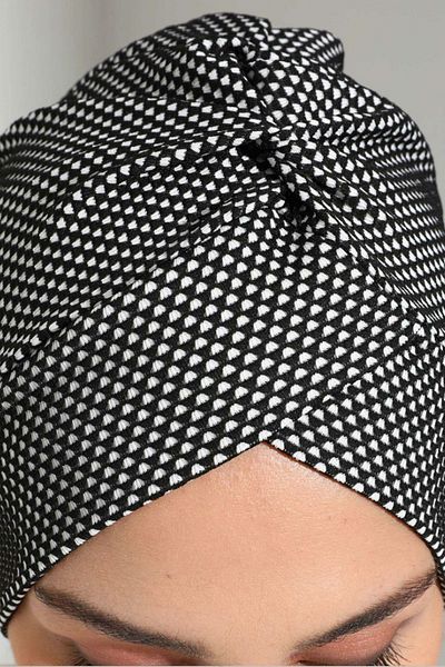 Vera Μαύρο και άσπρο σχέδιο - Γυναικείο Hijab Hijab Bonnet με χιαστί λουράκι