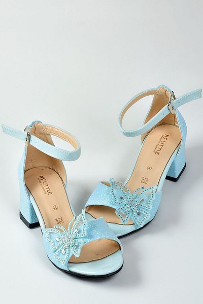 NS Little Pantofi de seara cu sclipici fluture pentru fete, pantofi cu toc pentru fete