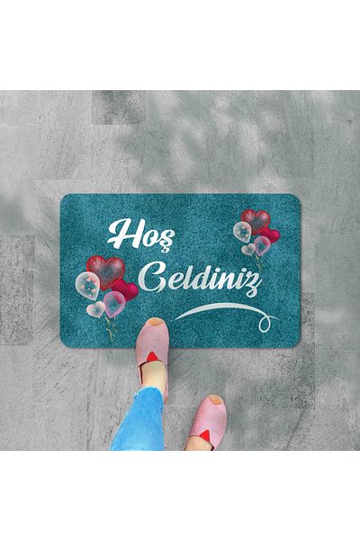 M&H Quality Welcome Written Flower Patterned Digital Door Mat - Washable Door Mat