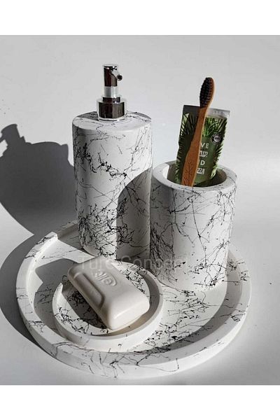 Ture Concept Bathroom Set Sivi Soap Dish & Tray & Dis Scrubber & Katı Soap Dish