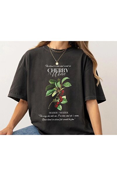 Jose Clothing تي شيرت كبير الحجم من القطن العضوي بطبعة الكرز