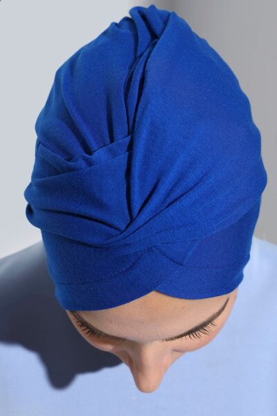 Vera Aura Combed Cotton Saks Blue Hijab Bonnet - Γυναικείο Hijab με σταυρωτό λουράκι
