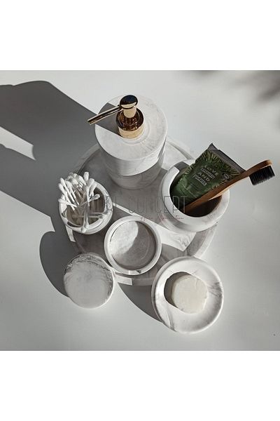 Ture Concept Marble Look Bathroom Set & Tray#& Liquid Soap Dispenser & Solid Soap Dispenser & Toothbrush Holder & Cotton Dispenser