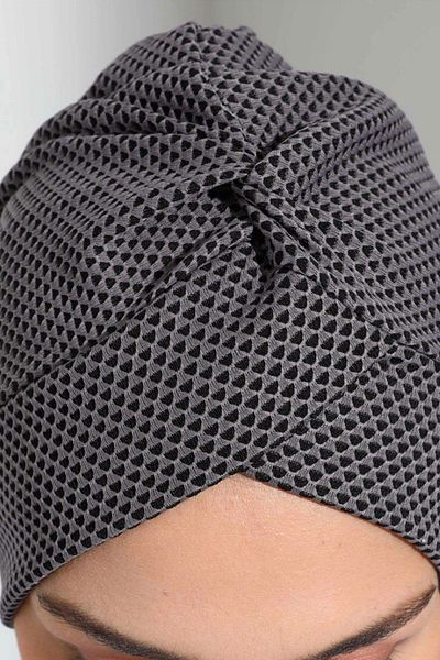 Vera Ready Turban Bonnet Black and White Patterned Cross Banded Outer Bonnet Women's Hijab Bonnet Hijab