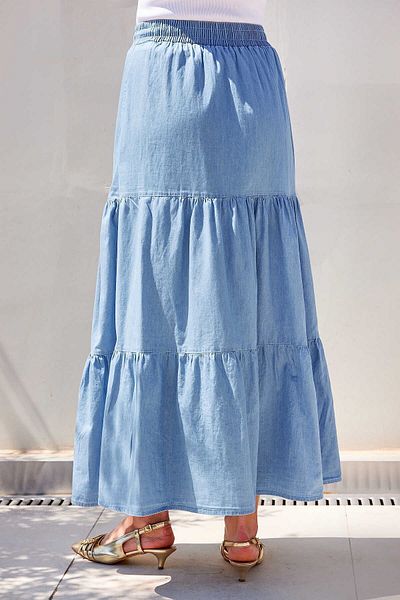 Zübeyde Sayın Fusta lungă din denim cu volan