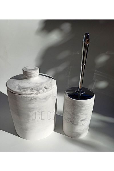 Ture Concept Marble Look Matte Bathroom Garbage Can & Toilet Brush