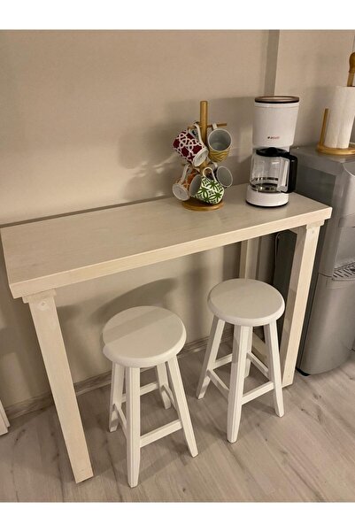 retro atölye Masif Ahşap Beyaz Bar Masa Yüksek Masa