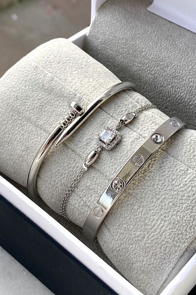 TAKIPORT طقم أساور نسائية من 3 قطع بلون فضي خاص لعيد الحب