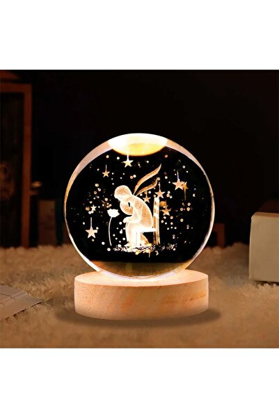 Busstier Dekoratif Cam Küre Gece Lambası - USB Girişli, Ahşap Altlıklı, Işıklı Ev ve Ofis Dekoru