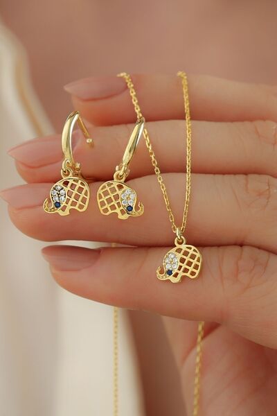 Silvano Jewelry 925 Ayar Gümüş Filli Küpe Kolye Seti