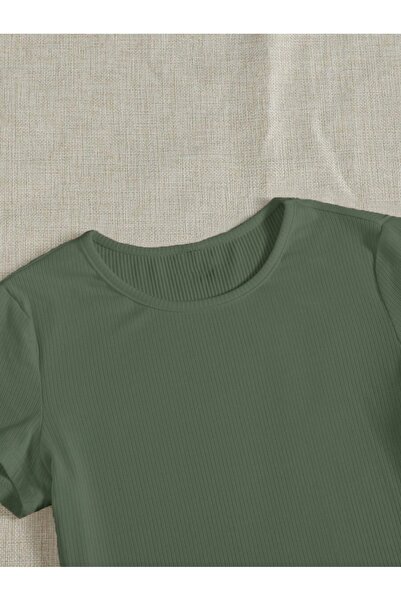 Mad&Calf Stretchy Corded Short Sleeve Women's Crop - Cotton Basic Model