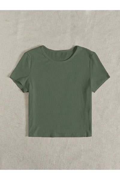 Mad&Calf Εύκαμπτο κοντομάνικο γυναικείο Crop - Βαμβακερό Basic μοντέλο