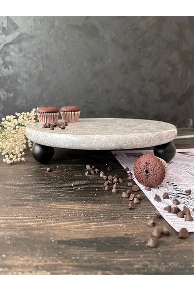 İDAY HOME Marble Presentation Holder Silver Decorative Black Ball Leg