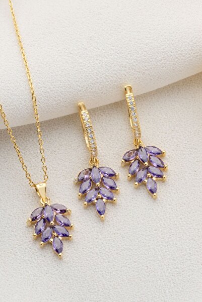 Silvano Jewelry 925 Ayar Gümüş Yaprak Model Küpe Kolye Takı Seti