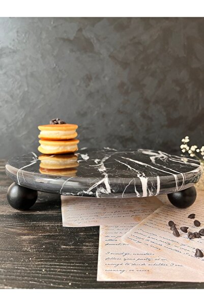 İDAY HOME Mordor Dekoratif Mermer Sunumluk Siyah Top Ayak