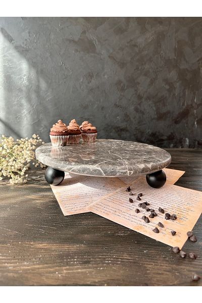 İDAY HOME Marble Presentation Dish Aphelios Wooden Black Ball Leg Decorative Plate