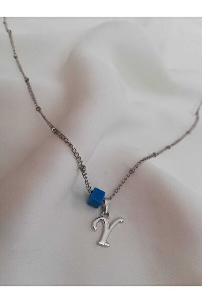 Judas Takı Beaded SilverYLetter Necklace - Women's, Initial Necklace