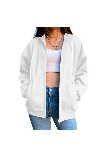 DEEFWEAR Unisex Λευκή Ζακέτα Oversize με φερμουάρ