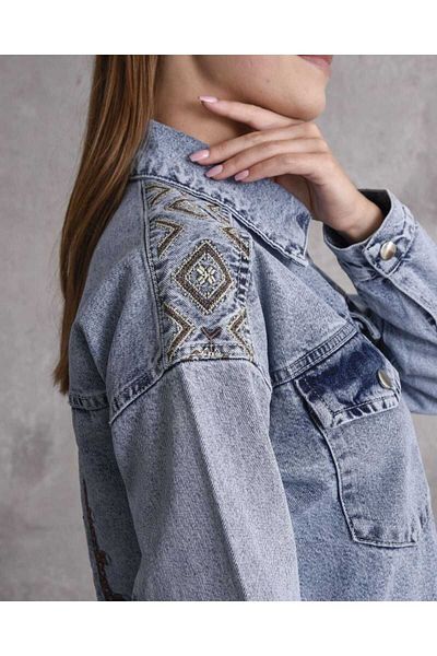 beyzabusrabutik Jachetă de jeans cu broderie pe umeri și detaliu pe spate