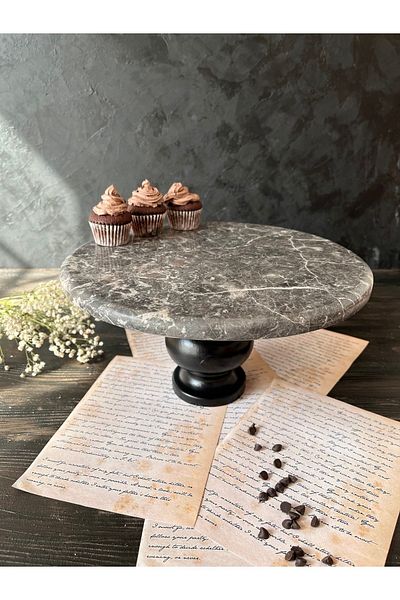İDAY HOME Aphelios Wooden Black Footed Decorative Marble Presentation Holder