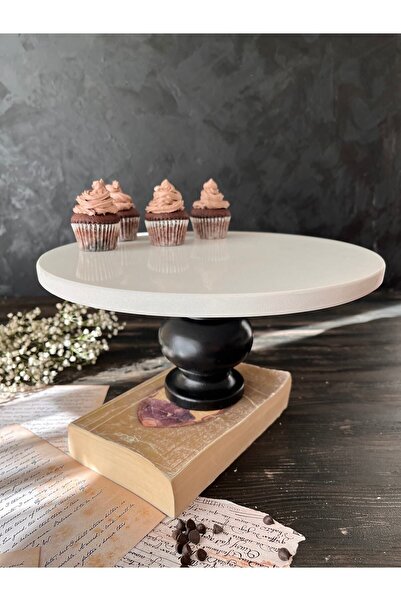 İDAY HOME Mermer Sunumluk Arcadia Ahşap Siyah Ayaklı Dekoratif