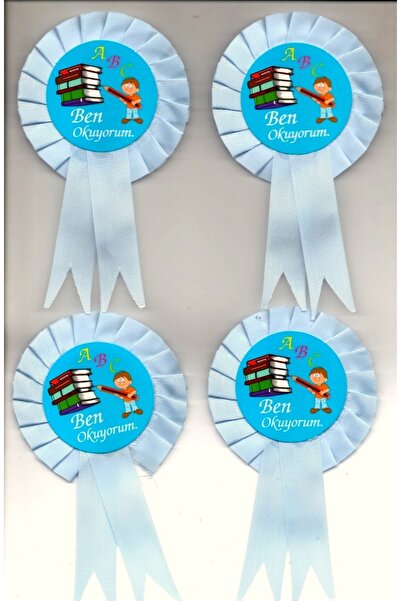 şahane parti I'm Reading Badge with Ribbon Large Size Blue 4 Pieces