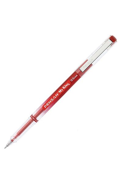 Pensan My King Red 0.5 Mm Pen - Needle Point, Metal Clip, Gel Ballpoint - 5 Pieces