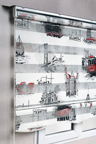 bizdenperde Etekli Istanbul Desenli Zebra Stor Güneşlik Perdeler