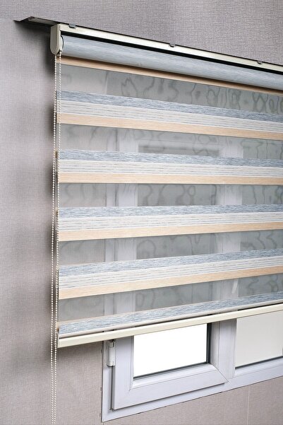 bizdenperde Premium Çift Renk Sütlükahve-gri Ofis Zebra Stor Perdeler