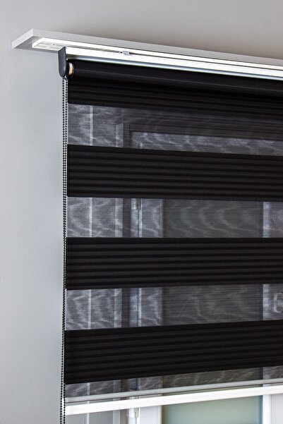 bizdenperde Pileli Siyah Zebra Stor Kaliteli Güneşlik Perdeler