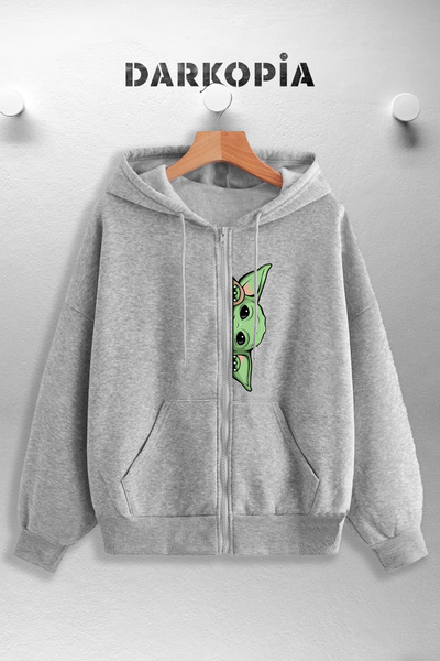 darkopia Men's and Women'sBabyYoda Printed HoodedBasicZipperedSweatshirtCardigan