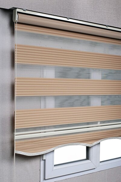 bizdenperde Etekli Kahverengi Pileli Zebra Kaliteli Güneşlik Stor Perde