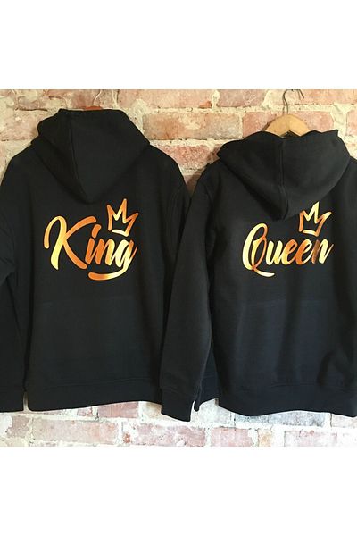 Josette King Queen Gold Lover Σετ φούτερ 2 τεμαχίων - Μαύρο εμπριμέ, Oversize Winter Hoodie