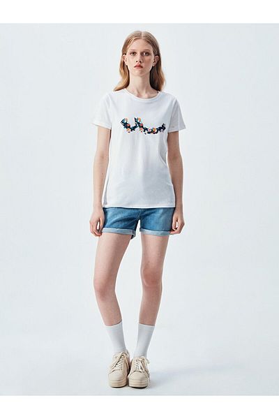 Ltb White Crew Neck T-shirt with Logo