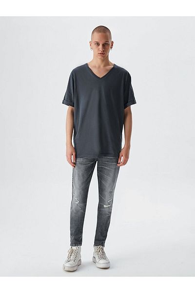 Ltb Μπλουζάκι με λαιμόκοψη V Loose Fit Anthracite