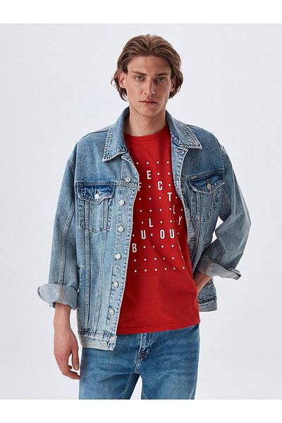 Ltb Text Printed Red T-shirt