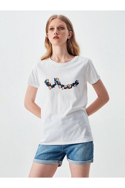 Ltb White Crew Neck T-shirt with Logo