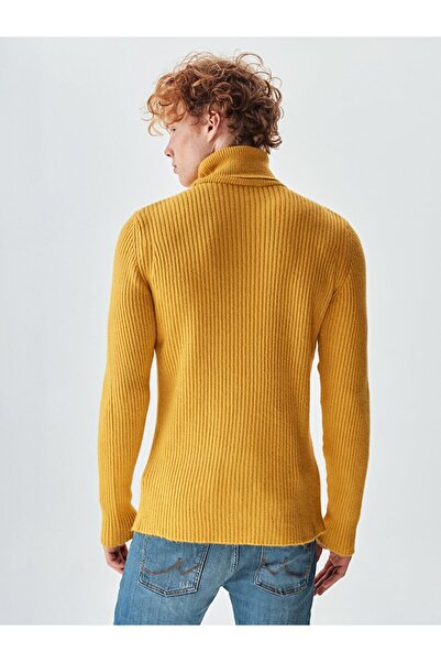 Ltb Pulover galben cu guler cu coaste
