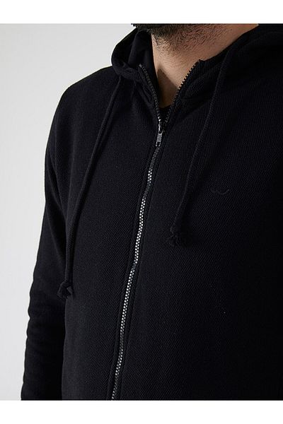 Ltb Hooded Zippered Black Cardigan