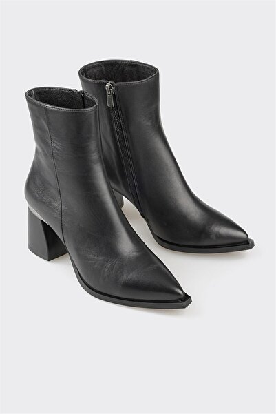 Elle Shoes Siyah Deri Kadın Klasik Bot