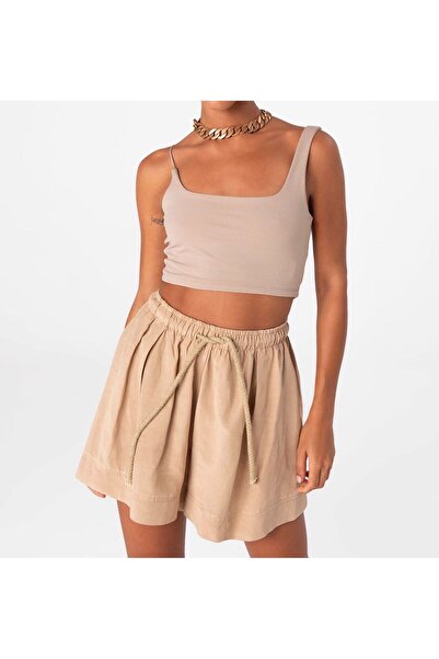 St boutique Lastikli Bel Bağcıklı Keten Şort