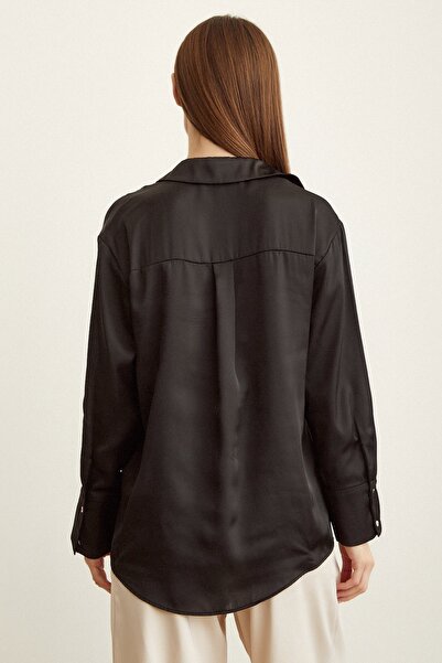 Never more Βασικό σατέν πουκάμισο μαύρο