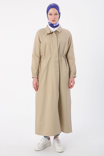 ALLDAY Beigefarbene Abaya mit Reißverschluss an der Taille und Kordelzugtasche