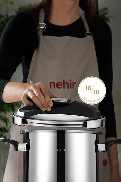 Nehir 7 Liter Stainless Matic Steel Pot - with Silver Pressure