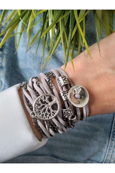 ZeynDesign Gray Tree of Life Suede Wrap Wrap Bracelet