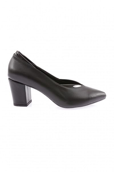 DGN 615 Women's Black V-Cut Pointed Toe Heeled Shoes - Laser