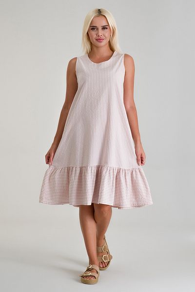 Bold & Young Cotton Sleeveless Striped Dress - Quilted, Pocket, and Skirt Gathered