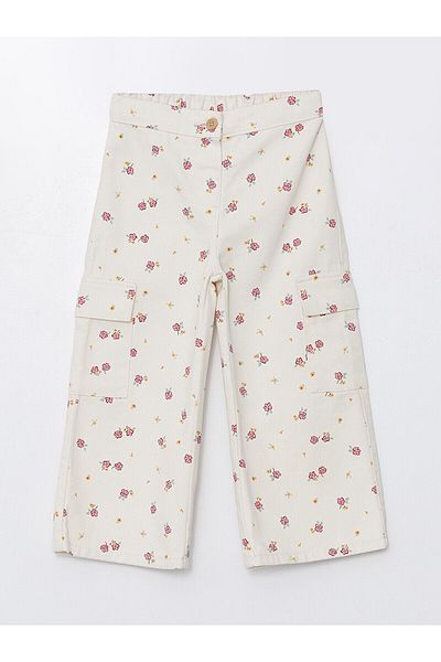LC Waikiki Floral Patterned Elastic Waist Cargo Pants for Baby Girl