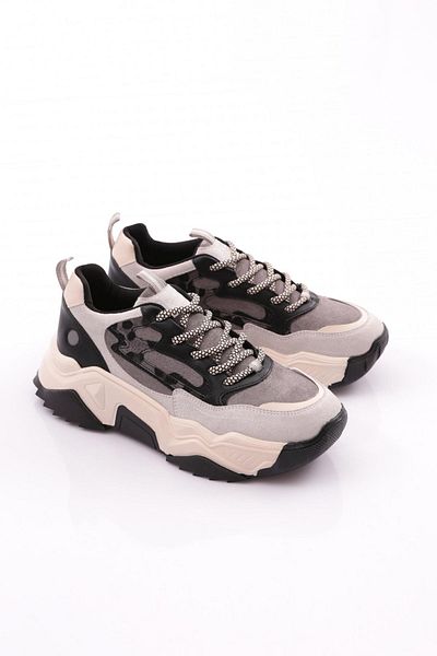 DGN 65100 Model Ice Black Pantofi de damă cu model leopard - cu șireturi și talpă groasă