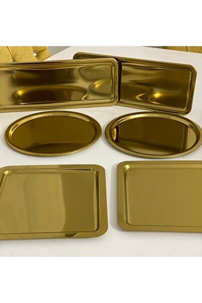 Elzemm store 3 نماذج مختلفة من 6 صواني تقديم ذهبية مربعة ومستديرة ومستطيلة فاخرة